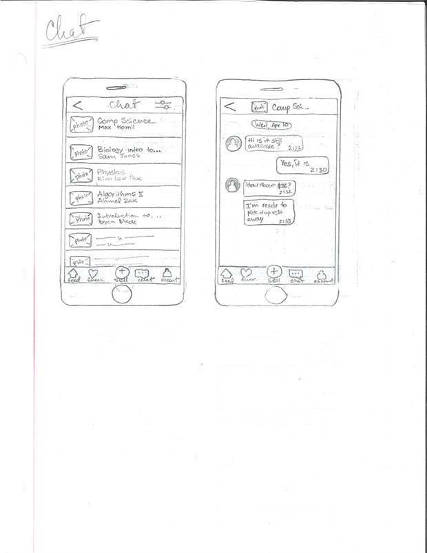 paper wireframe of the chat